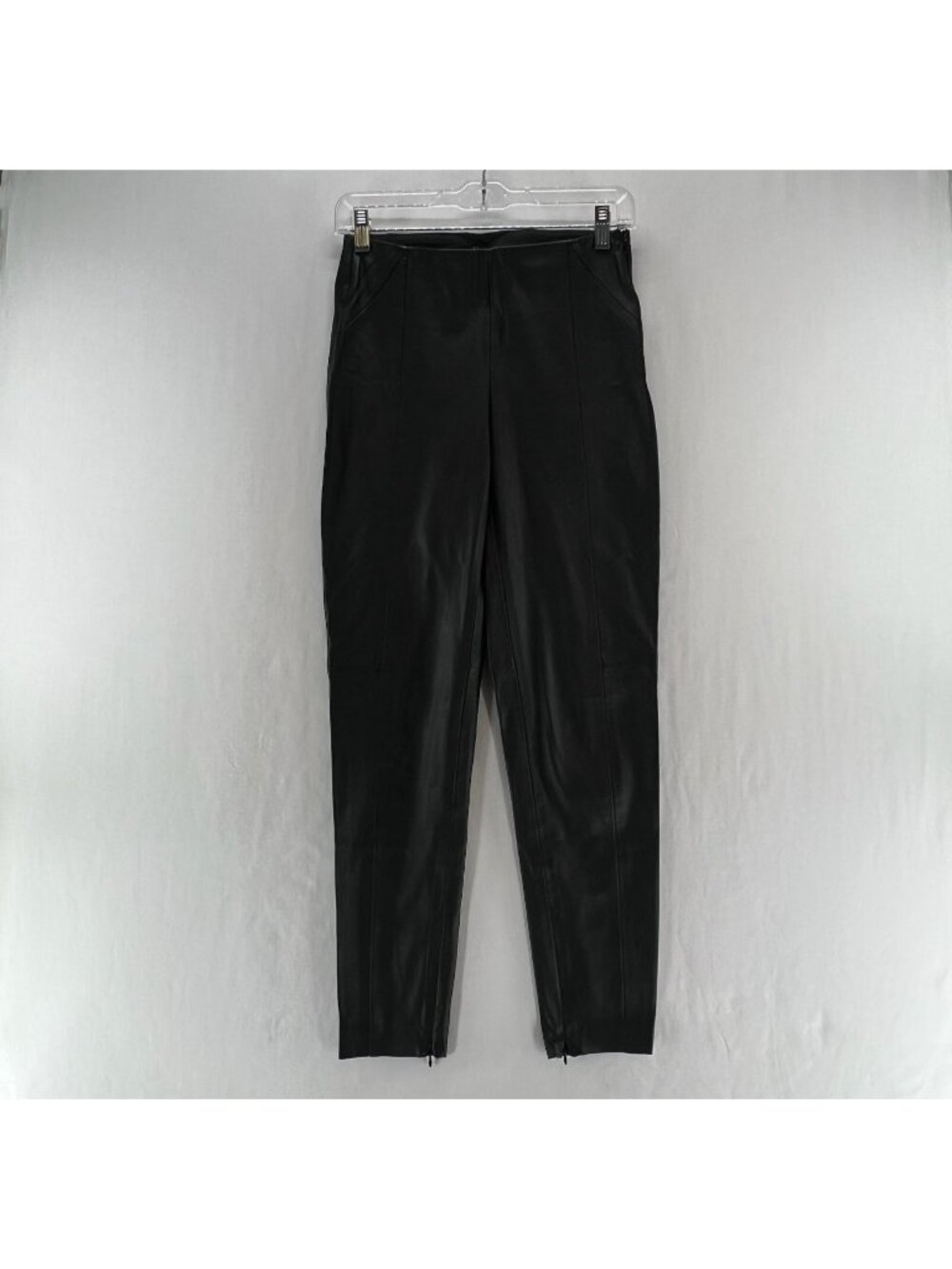 Zara Basic Faux Leather Leggings Pants Womens S Mid Rise Ankle Zip Stretch Black